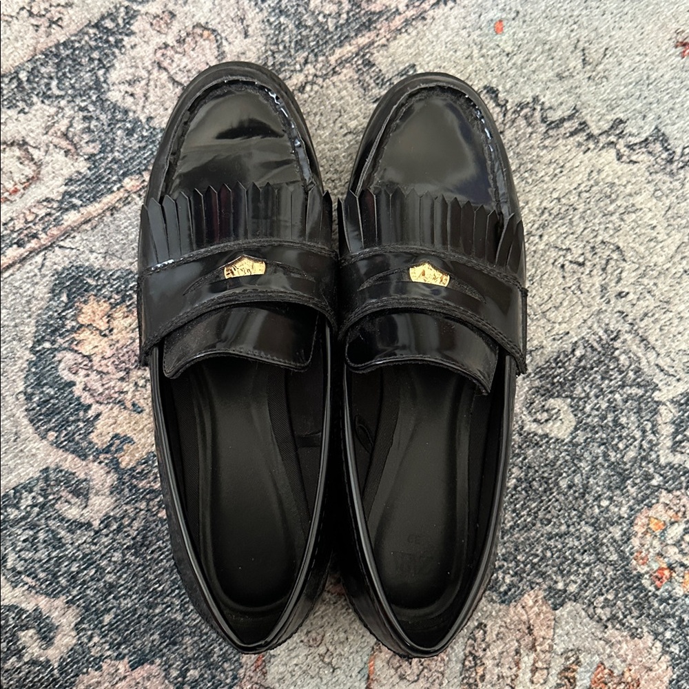 Black Patent fringe Loafers 39